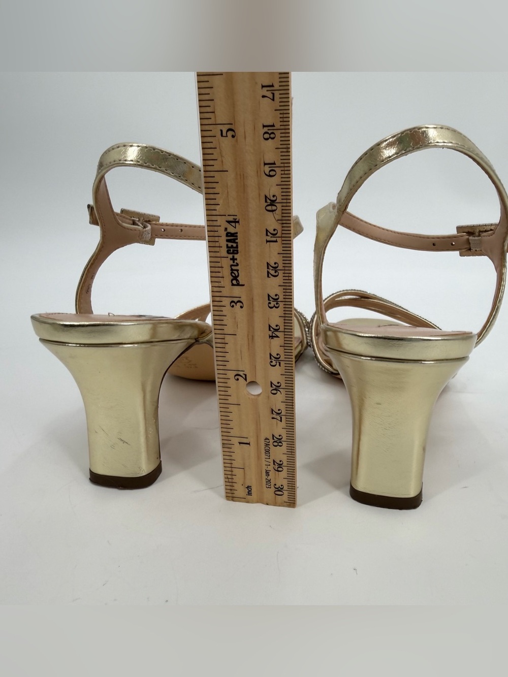 Nina Strappy Sandals Dressy Heels Women’s 7.5 M Gold Criss Cross Rhinestone - Picture 4 of 11
